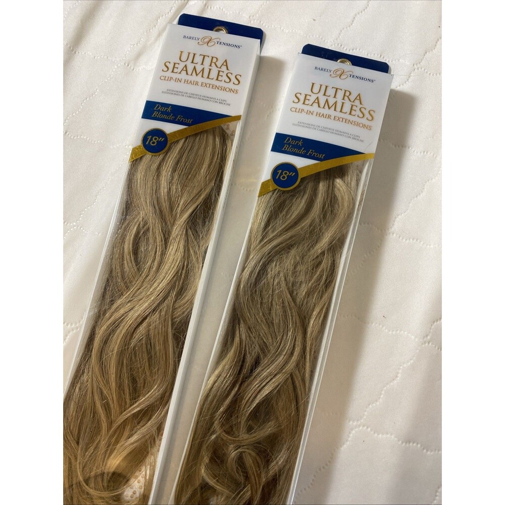 Real Hair Ultra Seamless Clip In Hair Extensions, Dark Blonde Frost 18" - 2 Sets